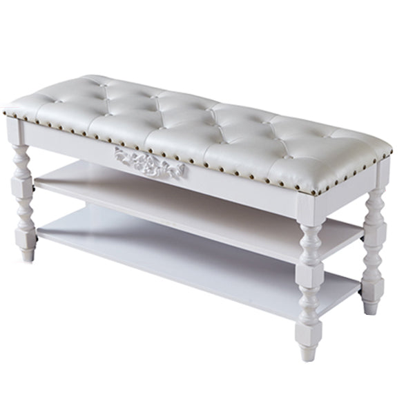 Rubberwood Cushioned Upholstered Seating Bench with Legs Entryway Bench with Storage White Clearhalo 'Benches' 'Chairs & Seating' 'furn' 'furn_benches' 'Furniture' 'Living Room Furniture' 6089628