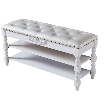 Rubberwood Cushioned Upholstered Seating Bench with Legs Entryway Bench with Storage White Clearhalo 'Benches' 'Chairs & Seating' 'furn' 'furn_benches' 'Furniture' 'Living Room Furniture' 6089628