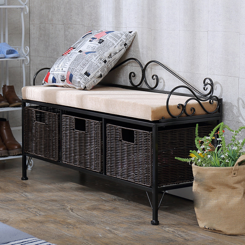 Rectangle 13.8" Wide Entryway Bench Traditional Upholstered Seating Bench with Cushioned Black Clearhalo 'Benches' 'Chairs & Seating' 'furn' 'furn_benches' 'Furniture' 'Living Room Furniture' 6089639