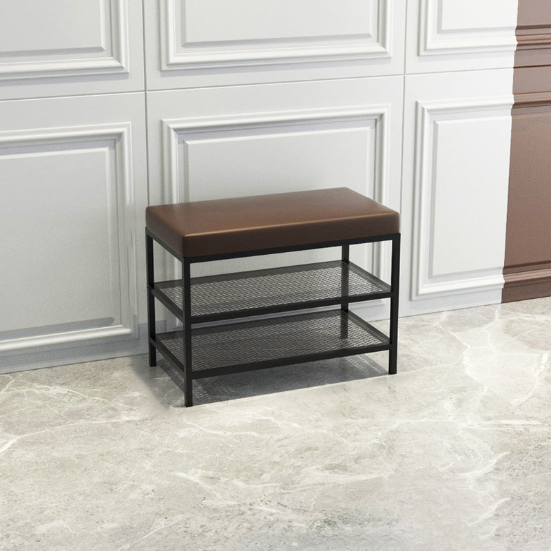 12.6 Inch Wide Seating Bench Modern Metal Cushioned Entryway Bench 24"L x 13"W x 18"H Brown Clearhalo 'Benches' 'Chairs & Seating' 'furn' 'furn_benches' 'Furniture' 'Living Room Furniture' 6089662