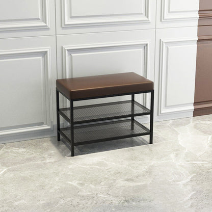 12.6 Inch Wide Seating Bench Modern Metal Cushioned Entryway Bench 24"L x 13"W x 18"H Brown Clearhalo 'Benches' 'Chairs & Seating' 'furn' 'furn_benches' 'Furniture' 'Living Room Furniture' 6089662