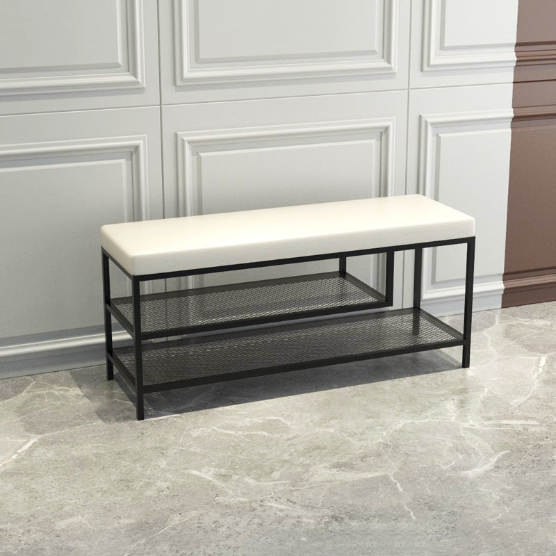 12.6 Inch Wide Seating Bench Modern Metal Cushioned Entryway Bench Off-White Clearhalo 'Benches' 'Chairs & Seating' 'furn' 'furn_benches' 'Furniture' 'Living Room Furniture' 6089672