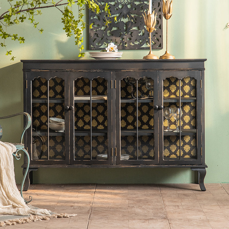 モダンな木質のキャビネットガラスのドアリビングルーム用のドア付きストレージキャビネット