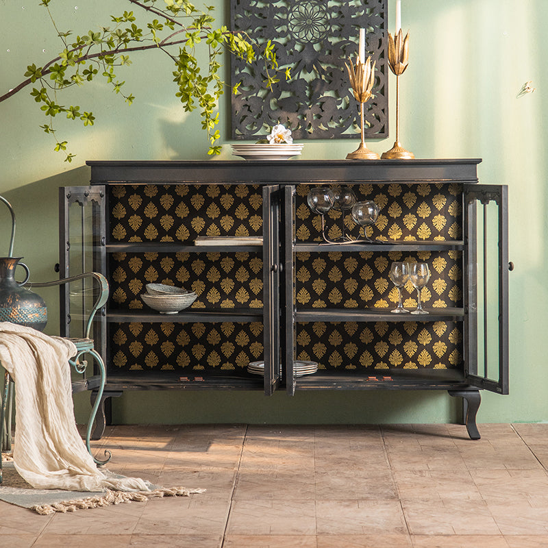 モダンな木質のキャビネットガラスのドアリビングルーム用のドア付きストレージキャビネット