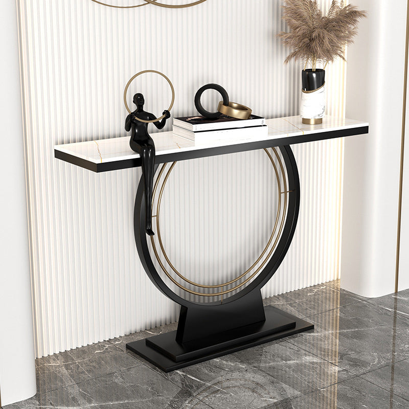 31.5" Tall Stone Accent Table Stain Resistant Console Table with 1 Shelf 31"L x 12"W x 31"H White-Black Clearhalo 'Console Tables' 'console_tables' 'Entry & Mudroom Furniture' 'furn' 'furn_console_tables' 'Furniture' 6090526