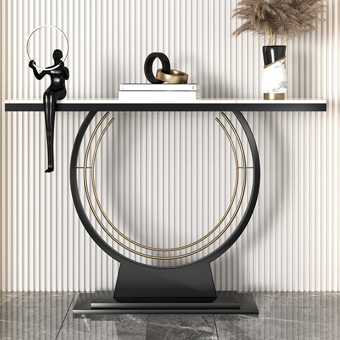 31.5" Tall Stone Accent Table Stain Resistant Console Table with 1 Shelf Clearhalo 'Console Tables' 'console_tables' 'Entry & Mudroom Furniture' 'furn' 'furn_console_tables' 'Furniture' 6090528