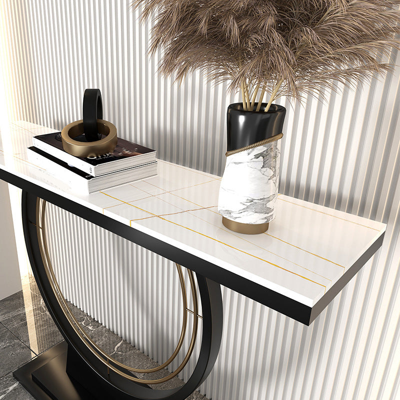 31.5" Tall Stone Accent Table Stain Resistant Console Table with 1 Shelf Clearhalo 'Console Tables' 'console_tables' 'Entry & Mudroom Furniture' 'furn' 'furn_console_tables' 'Furniture' 6090532