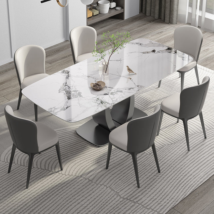 Modern 1/2/5/7 Pieces Rectangle Dining Set Sintered Stone Top Dinette Table Set 7 Pieces: Table, 6 Chairs Clearhalo 'Dining Room Sets' 'Dining Tables & Seating' 'dining_room_set' 'furn' 'furn_dining_room_set' 'Furniture' 'Kitchen & Dining Furniture' 6093736