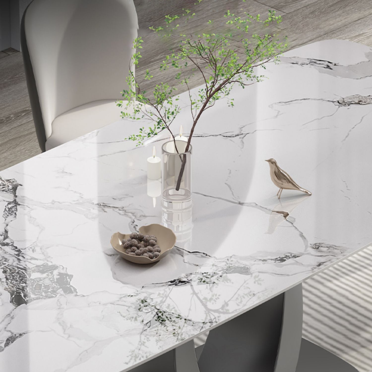 Modern 1/2/5/7 Pieces Rectangle Dining Set Sintered Stone Top Dinette Table Set Clearhalo 'Dining Room Sets' 'Dining Tables & Seating' 'dining_room_set' 'furn' 'furn_dining_room_set' 'Furniture' 'Kitchen & Dining Furniture' 6093740