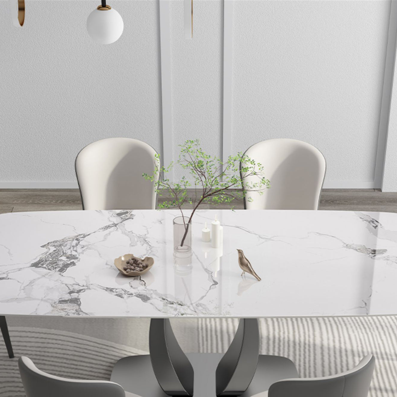 Modern 1/2/5/7 Pieces Rectangle Dining Set Sintered Stone Top Dinette Table Set Clearhalo 'Dining Room Sets' 'Dining Tables & Seating' 'dining_room_set' 'furn' 'furn_dining_room_set' 'Furniture' 'Kitchen & Dining Furniture' 6093741