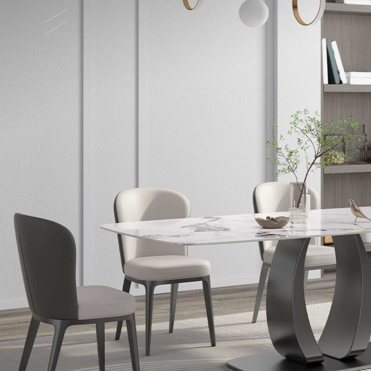 Modern 1/2/5/7 Pieces Rectangle Dining Set Sintered Stone Top Dinette Table Set Clearhalo 'Dining Room Sets' 'Dining Tables & Seating' 'dining_room_set' 'furn' 'furn_dining_room_set' 'Furniture' 'Kitchen & Dining Furniture' 6093742