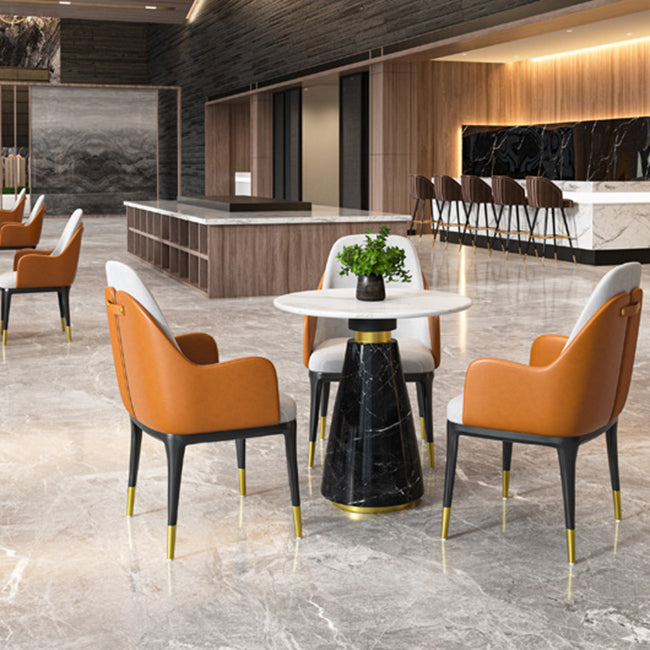 Glam Style Faux Marble Dining Set Round 1/4/5 Pieces Dining Set for Home Use 4 Pieces: Table, 3 Chairs Clearhalo 'Dining Room Sets' 'Dining Tables & Seating' 'dining_room_set' 'furn' 'furn_dining_room_set' 'Furniture' 'Kitchen & Dining Furniture' 6093763