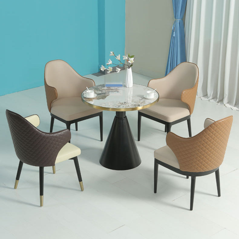 Glam Style Faux Marble Dining Set Round 1/3/4/5 Pieces Dining Set for Home Use