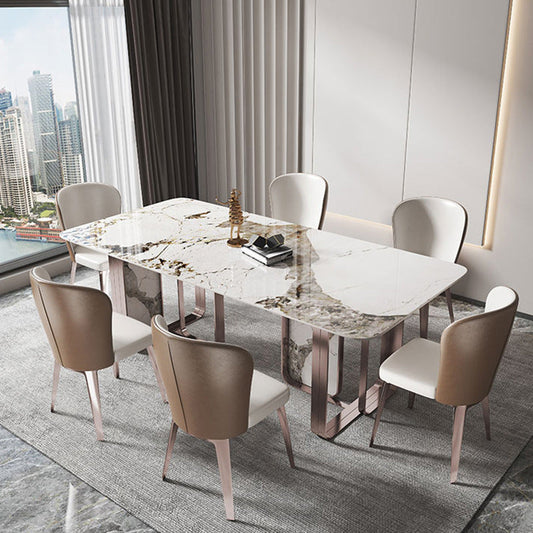 Luxurious 1/4/5/7 Piezas Juego de comedor rectangular Juego de mesa sinterizada de comedor de piedra sinterizada