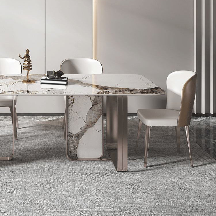 豪華な1/4/5/7ピース長方形のダイニングセット焼結ストーントップダイナーテーブルセット