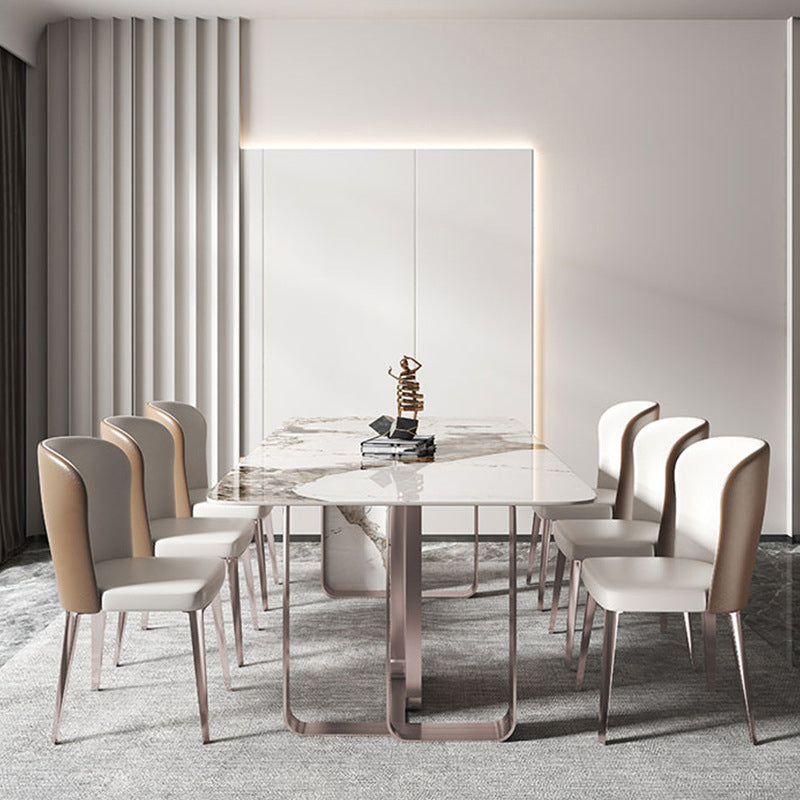 豪華な1/4/5/7ピース長方形のダイニングセット焼結ストーントップダイナーテーブルセット