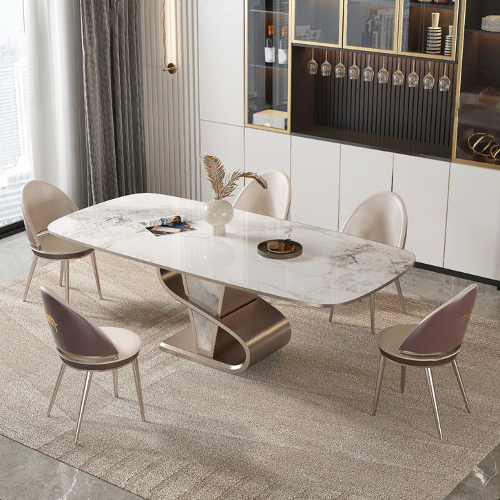 Designer Style 1/4/5/6/7/9 Pieces Dining Table Set Rectangle Sintered Stone Top Table Set 6 Pieces: Table, 5 Chairs Clearhalo 'Dining Room Sets' 'Dining Tables & Seating' 'dining_room_set' 'furn' 'furn_dining_room_set' 'Furniture' 'Kitchen & Dining Furniture' 6094069