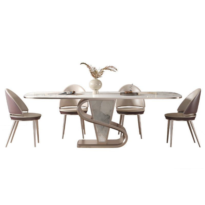 Designer Style 1/4/5/6/7/9 Pieces Dining Table Set Rectangle Sintered Stone Top Table Set 5 Pieces: Table, 4 Chairs Clearhalo 'Dining Room Sets' 'Dining Tables & Seating' 'dining_room_set' 'furn' 'furn_dining_room_set' 'Furniture' 'Kitchen & Dining Furniture' 6094070