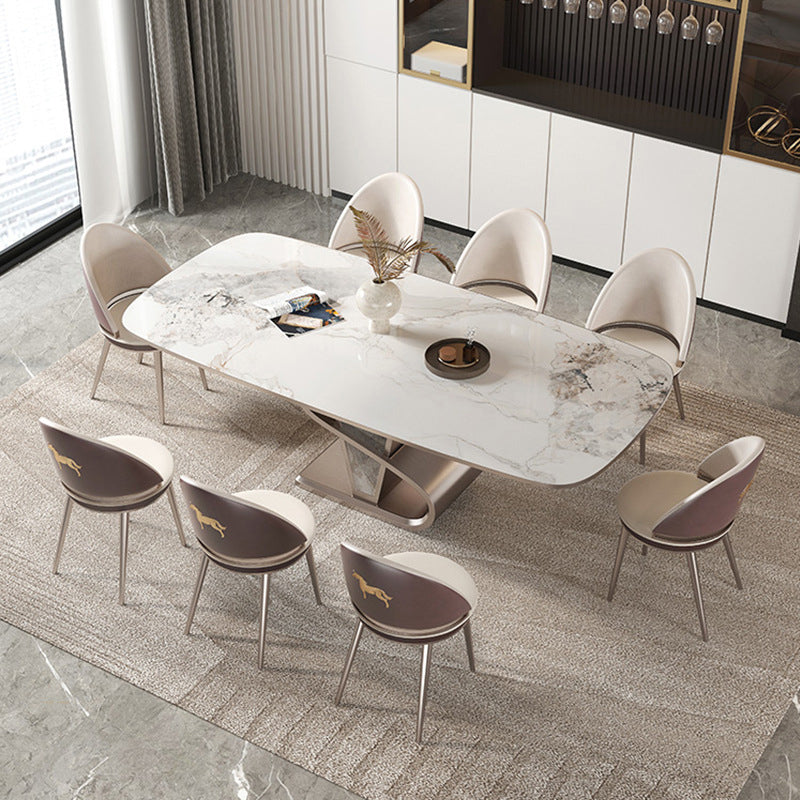 Designer Style 1/4/5/6/7/9 Pieces Dining Table Set Rectangle Sintered Stone Top Table Set 9 Pieces: Table, 8 Chairs Clearhalo 'Dining Room Sets' 'Dining Tables & Seating' 'dining_room_set' 'furn' 'furn_dining_room_set' 'Furniture' 'Kitchen & Dining Furniture' 6094072
