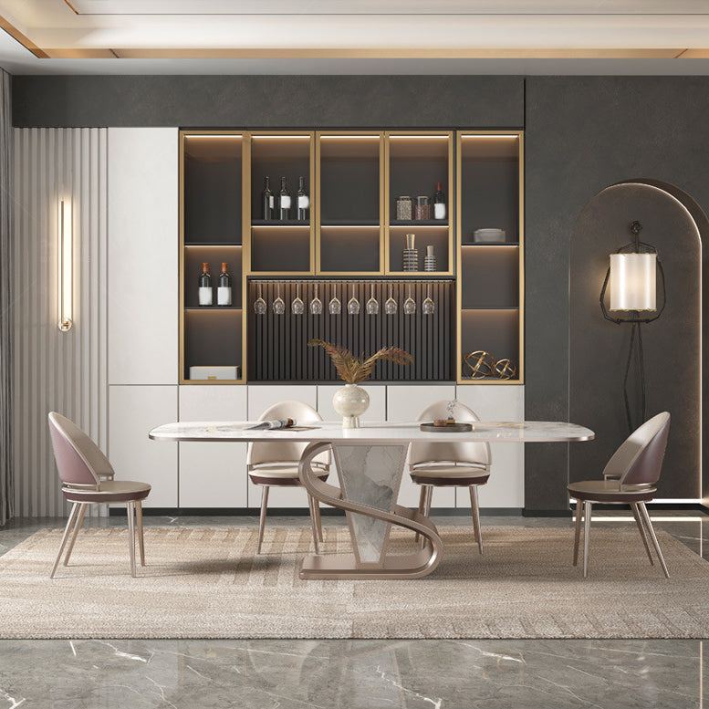 Designer Style 1/4/5/6/7/9 Pieces Dining Table Set Rectangle Sintered Stone Top Table Set Clearhalo 'Dining Room Sets' 'Dining Tables & Seating' 'dining_room_set' 'furn' 'furn_dining_room_set' 'Furniture' 'Kitchen & Dining Furniture' 6094074