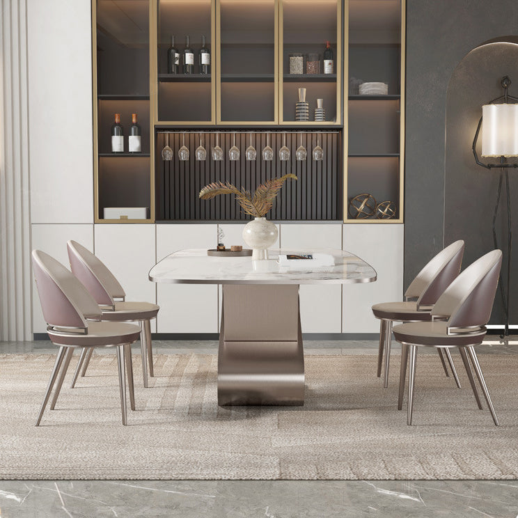 Designer Style 1/4/5/6/7/9 Pieces Dining Table Set Rectangle Sintered Stone Top Table Set Clearhalo 'Dining Room Sets' 'Dining Tables & Seating' 'dining_room_set' 'furn' 'furn_dining_room_set' 'Furniture' 'Kitchen & Dining Furniture' 6094080