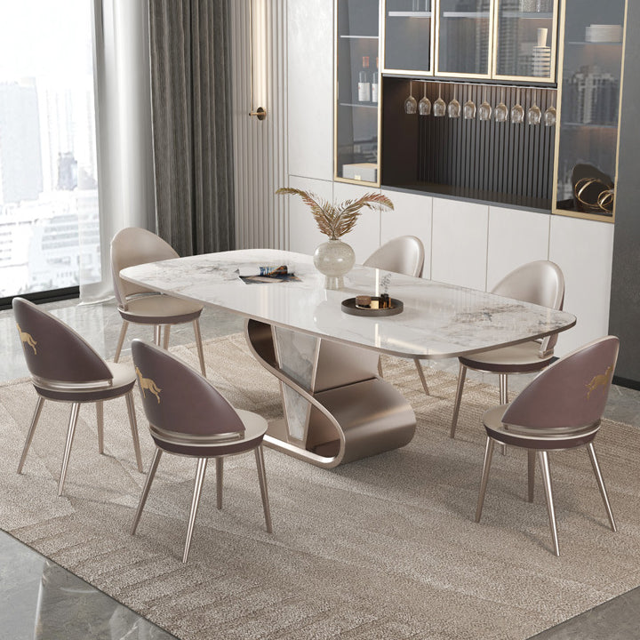 Designer Style 1/4/5/6/7/9 Pieces Dining Table Set Rectangle Sintered Stone Top Table Set Clearhalo 'Dining Room Sets' 'Dining Tables & Seating' 'dining_room_set' 'furn' 'furn_dining_room_set' 'Furniture' 'Kitchen & Dining Furniture' 6094082