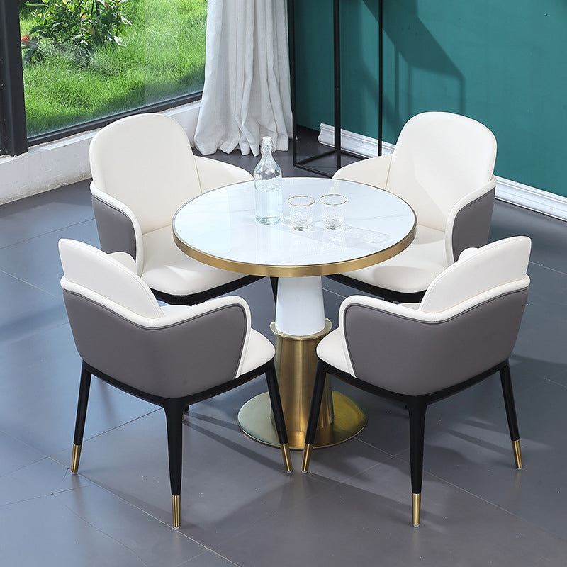 Round 1/5 Pieces Dining Set Glam Style Faux Marble Dining Set for Home Use Clearhalo 'Dining Room Sets' 'Dining Tables & Seating' 'dining_room_set' 'furn' 'furn_dining_room_set' 'Furniture' 'Kitchen & Dining Furniture' 6094105