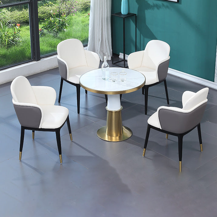 Round 1/5 Pieces Dining Set Glam Style Faux Marble Dining Set for Home Use Clearhalo 'Dining Room Sets' 'Dining Tables & Seating' 'dining_room_set' 'furn' 'furn_dining_room_set' 'Furniture' 'Kitchen & Dining Furniture' 6094114