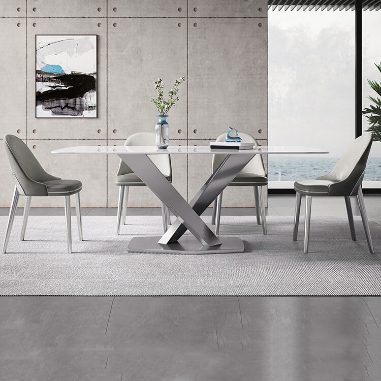 1/4/5/6 Pieces Rectangle Dining Set Sintered Stone Top Dining Table with Leather Chairs