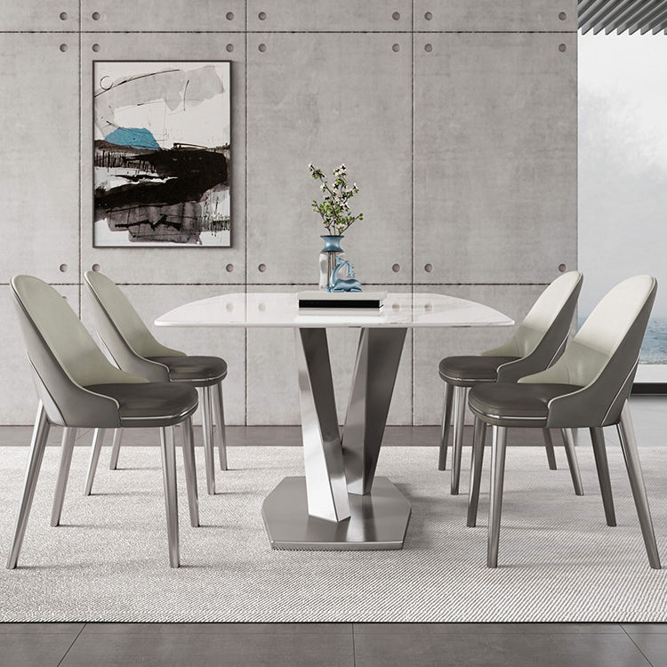 1/4/5/6 Pieces Rectangle Dining Set Sintered Stone Top Dining Table with Leather Chairs