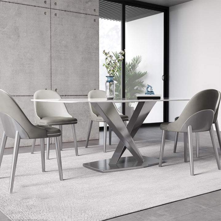 1/4/5/6 Pieces Rectangle Dining Set Sintered Stone Top Dining Table with Leather Chairs