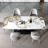 デザイナースタイル1/4/5/7ピース長方形ダイニングセット焼結ストーントップダイナテーブルセット