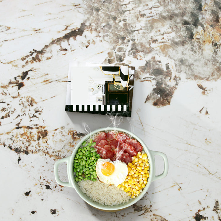 デザイナースタイル1/4/5/7ピース長方形ダイニングセット焼結ストーントップダイナテーブルセット