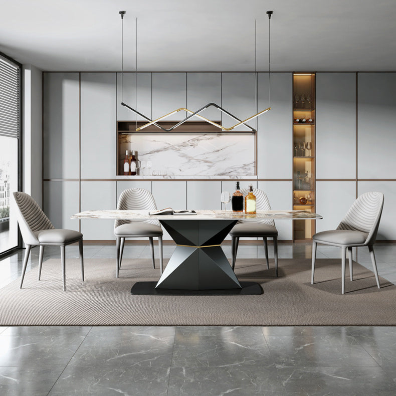 デザイナースタイル1/4/5/7ピース長方形ダイニングセット焼結ストーントップダイナテーブルセット