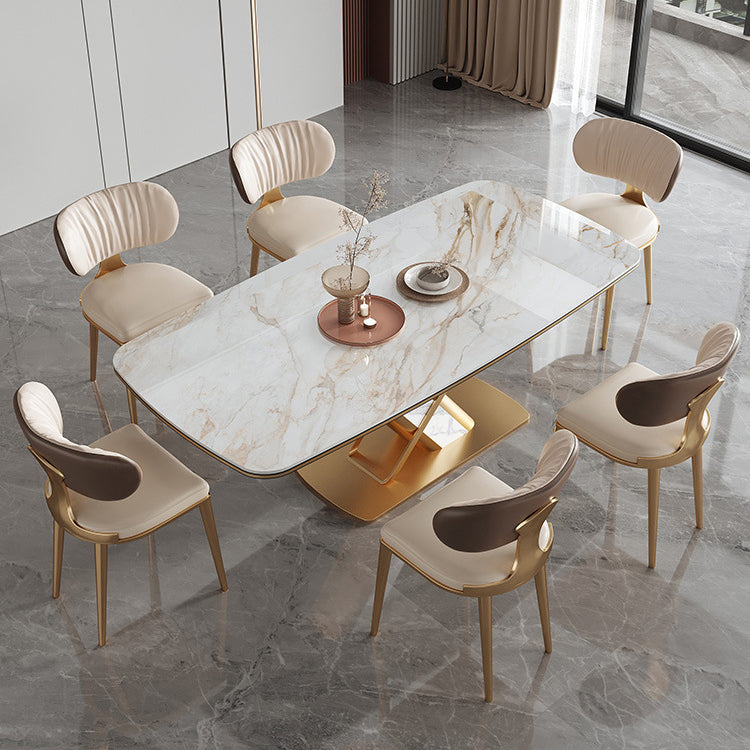 デザイナースタイル1/4/5/6/7ピース長方形ダイニングセット焼結ストーントップダイニングテーブルセット
