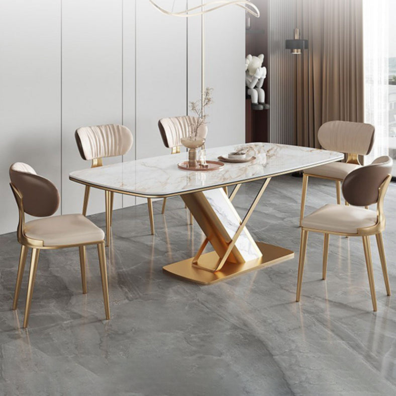 デザイナースタイル1/4/5/6/7ピース長方形ダイニングセット焼結ストーントップダイニングテーブルセット
