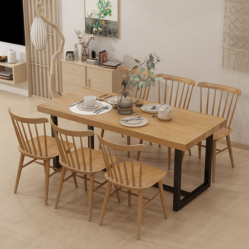 Industrial Solid Wood Dining Table Set 1/5/7 Pieces Dining Set 7 Pieces: Table, 6 Chairs Clearhalo 'Dining Room Sets' 'Dining Tables & Seating' 'dining_room_set' 'furn' 'furn_dining_room_set' 'Furniture' 'Kitchen & Dining Furniture' 6094482