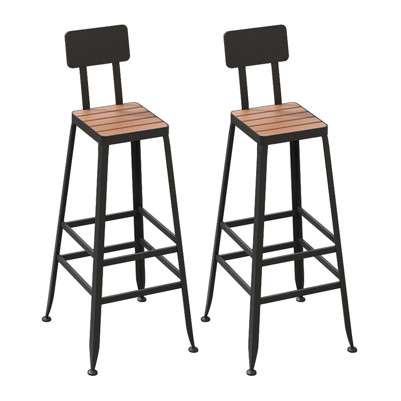 Industrial Metal Counter-height Stool Footrest Low Back Outdoor Counter Bar Stool in Black 2 Piece Set Square Clearhalo 'Bar Furniture' 'Bar Stools' 'bar_stools' 'furn' 'furn_bar_stools' 'Furniture' 'Kitchen & Dining Furniture' 6094749