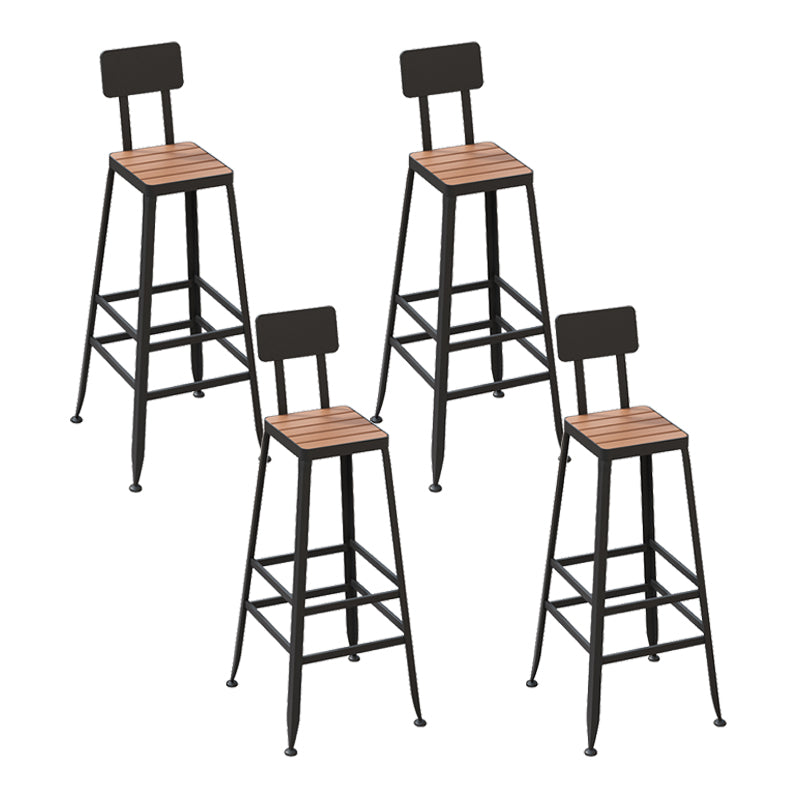 Industrial Metal Counter-height Stool Footrest Low Back Outdoor Counter Bar Stool in Black 4 Piece Set Square Clearhalo 'Bar Furniture' 'Bar Stools' 'bar_stools' 'furn' 'furn_bar_stools' 'Furniture' 'Kitchen & Dining Furniture' 6094751