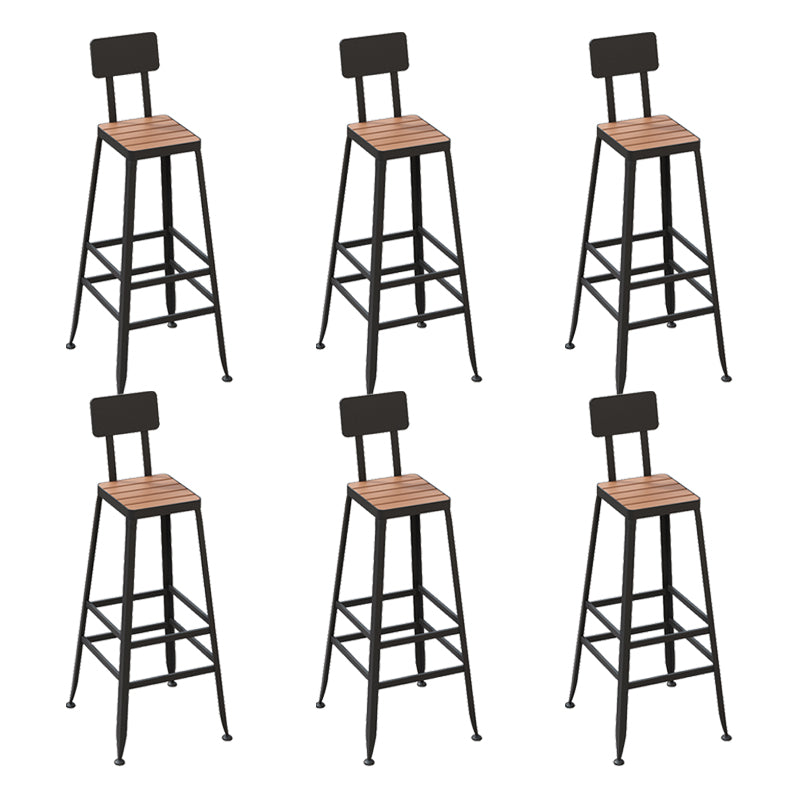 Industrial Metal Counter-height Stool Footrest Low Back Outdoor Counter Bar Stool in Black 6 Piece Set Square Clearhalo 'Bar Furniture' 'Bar Stools' 'bar_stools' 'furn' 'furn_bar_stools' 'Furniture' 'Kitchen & Dining Furniture' 6094752