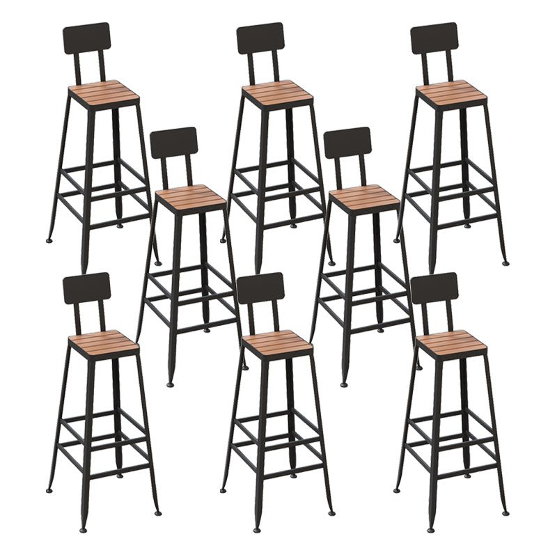 Industrial Metal Counter-height Stool Footrest Low Back Outdoor Counter Bar Stool in Black 8 Piece Set Square Clearhalo 'Bar Furniture' 'Bar Stools' 'bar_stools' 'furn' 'furn_bar_stools' 'Furniture' 'Kitchen & Dining Furniture' 6094754