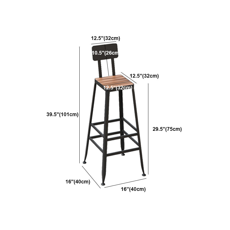Industrial Metal Counter-height Stool Footrest Low Back Outdoor Counter Bar Stool in Black Clearhalo 'Bar Furniture' 'Bar Stools' 'bar_stools' 'furn' 'furn_bar_stools' 'Furniture' 'Kitchen & Dining Furniture' 6094761