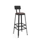 Industrial Indoor Bar & Counter Stool Square Footrest Backrest Black Metal Counter Stool