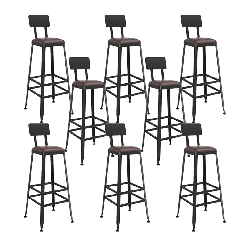 Industrial Indoor Bar & Counter Stool Square Footrest Backrest Black Metal Counter Stool