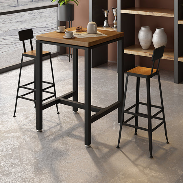 Industrial Indoor Bar & Counter Stool Square Footrest Backrest Black Metal Counter Stool