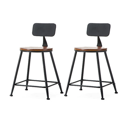 Industrial Style Backrest Counter Stool Iron Cafe Bar Stool with Seat and Pedal Dark Brown 2 Piece Set Short Stool(18"H) Clearhalo 'Bar Furniture' 'Bar Stools' 'bar_stools' 'furn' 'furn_bar_stools' 'Furniture' 'Kitchen & Dining Furniture' 6094973