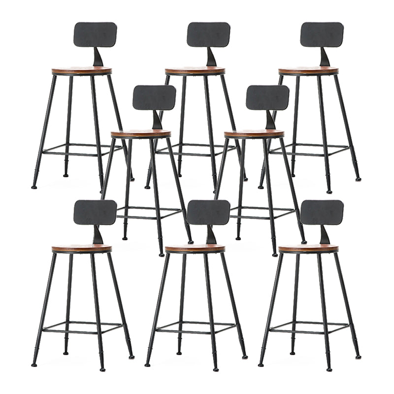 Industrial Style Backrest Counter Stool Iron Cafe Bar Stool with Seat and Pedal Dark Brown 8 Piece Set Counter Stool(26"H) Clearhalo 'Bar Furniture' 'Bar Stools' 'bar_stools' 'furn' 'furn_bar_stools' 'Furniture' 'Kitchen & Dining Furniture' 6094987