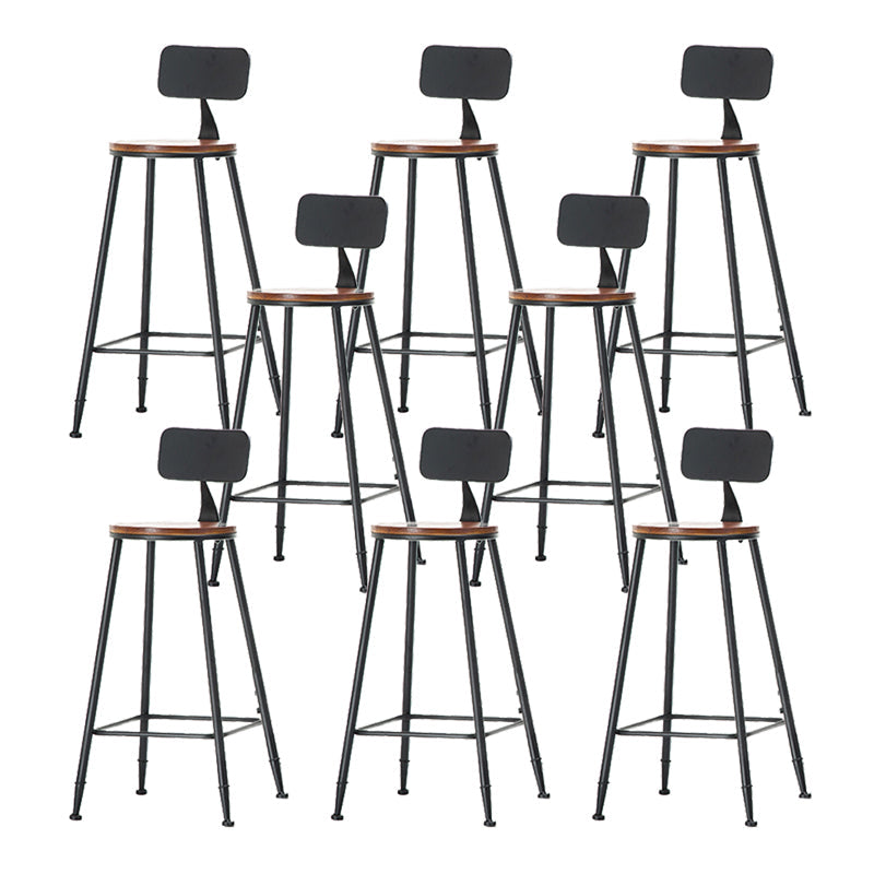 Industrial Style Backrest Counter Stool Iron Cafe Bar Stool with Seat and Pedal Dark Brown 8 Piece Set Bar Stool(30"H) Clearhalo 'Bar Furniture' 'Bar Stools' 'bar_stools' 'furn' 'furn_bar_stools' 'Furniture' 'Kitchen & Dining Furniture' 6094991
