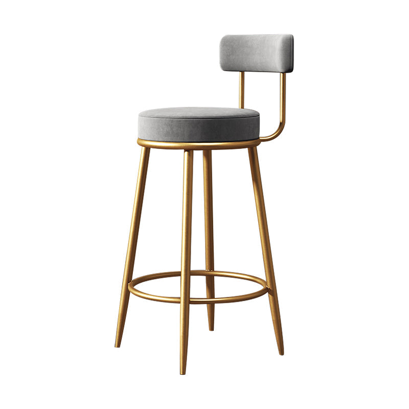 Nordic Backrest Armless Counter Stool Iron Bar Stool with Footrest and Cushion