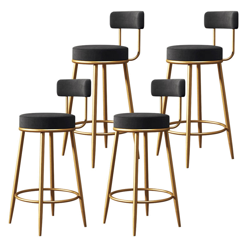 Nordic Backrest Armless Counter Stool Iron Bar Stool with Footrest and Cushion